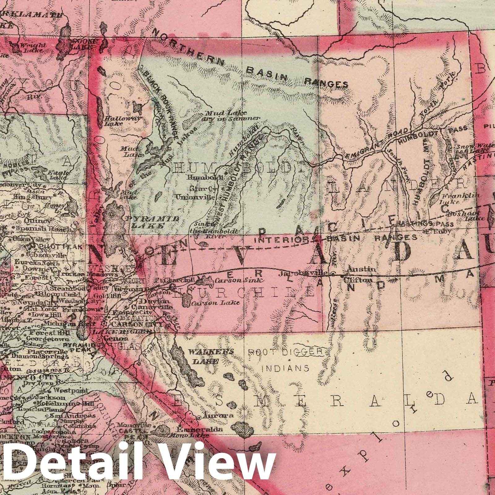 California, Oregon, Nevada, Idaho, Utah & Arizona 1867 Historical Map Print