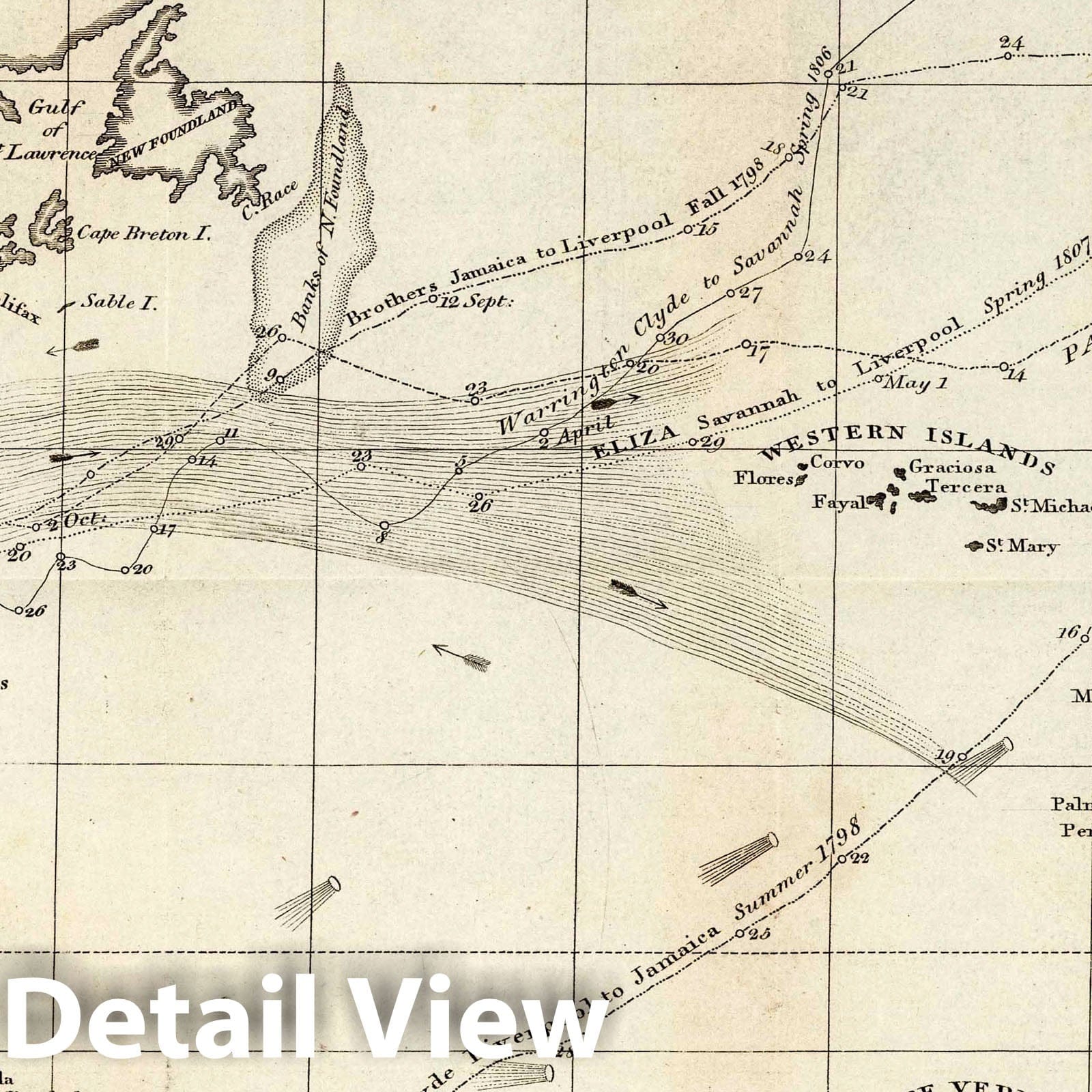 Atlantic Ocean - Nautical Chart, 1819 - Historical Map Print