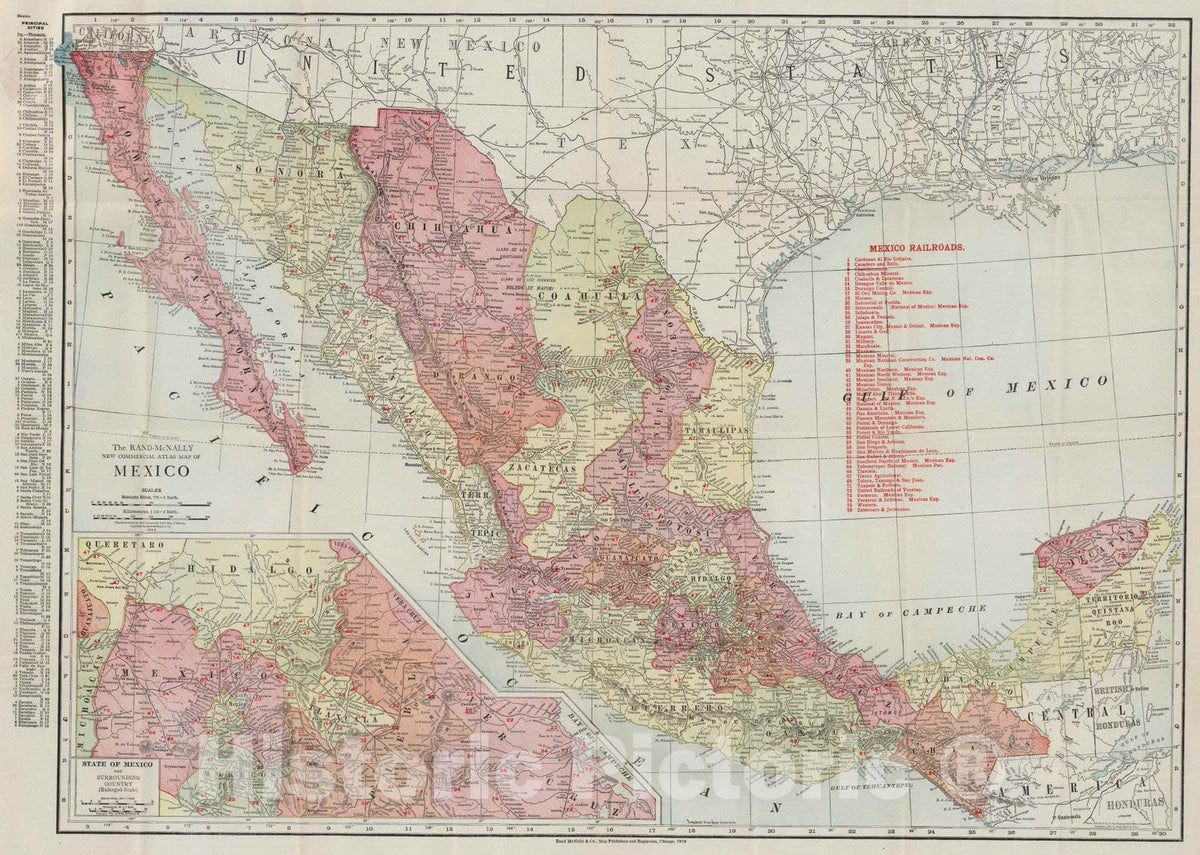 Historic Map : 1914 Mexico - Vintage Wall Art