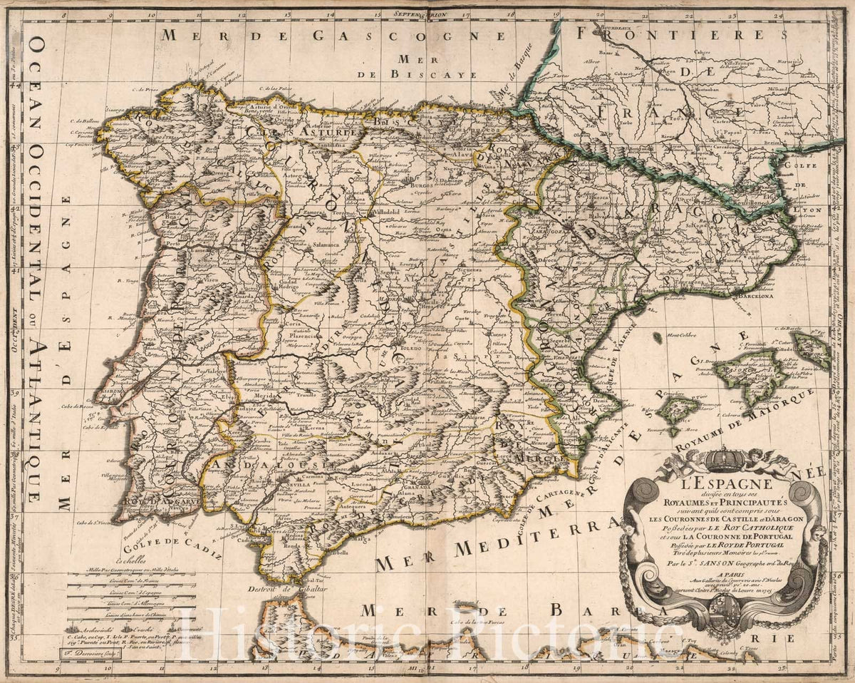Spain and Portugal, 1705 - Historical Map Print