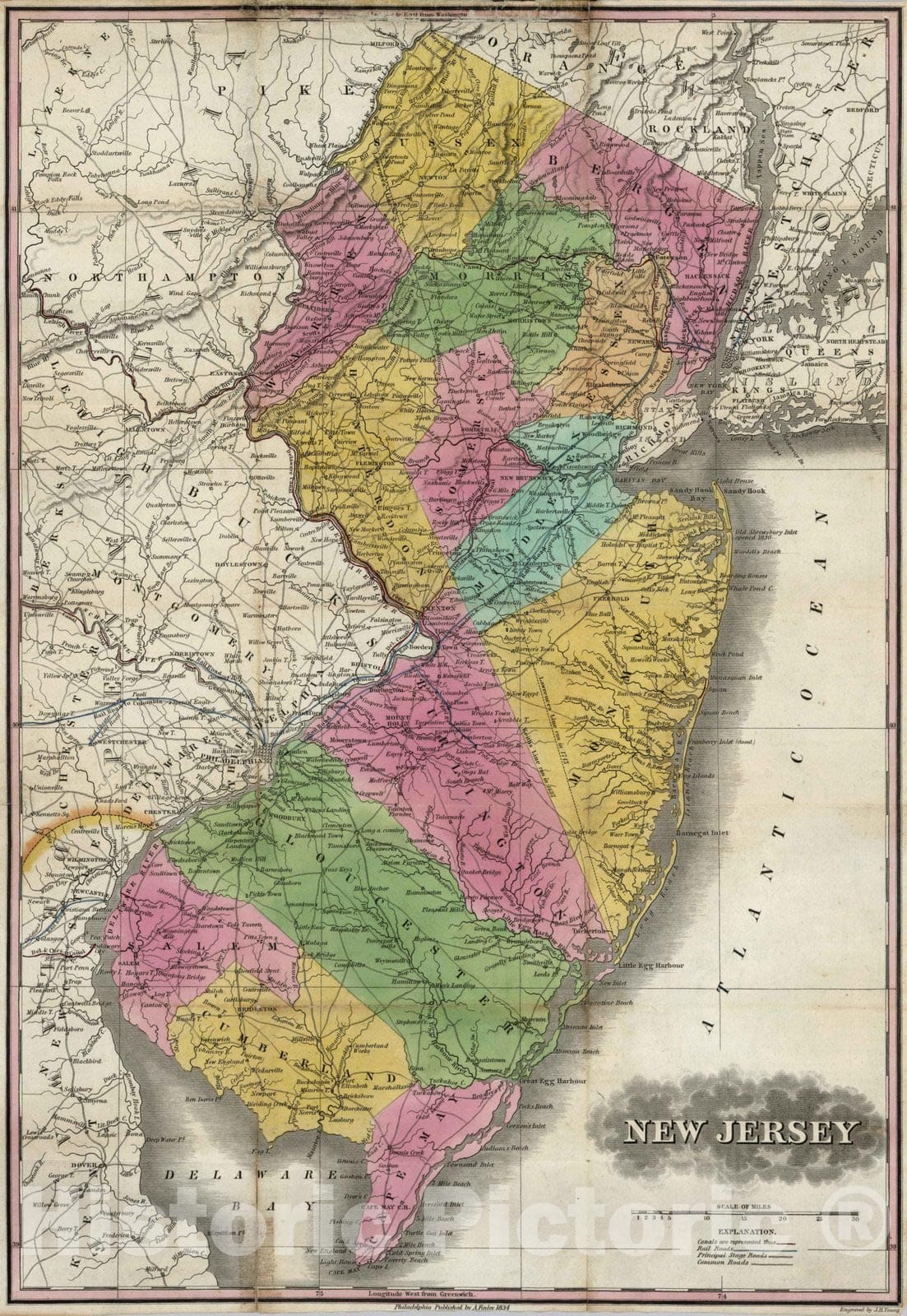 Historic Map : 1834 New Jersey - Vintage Wall Art