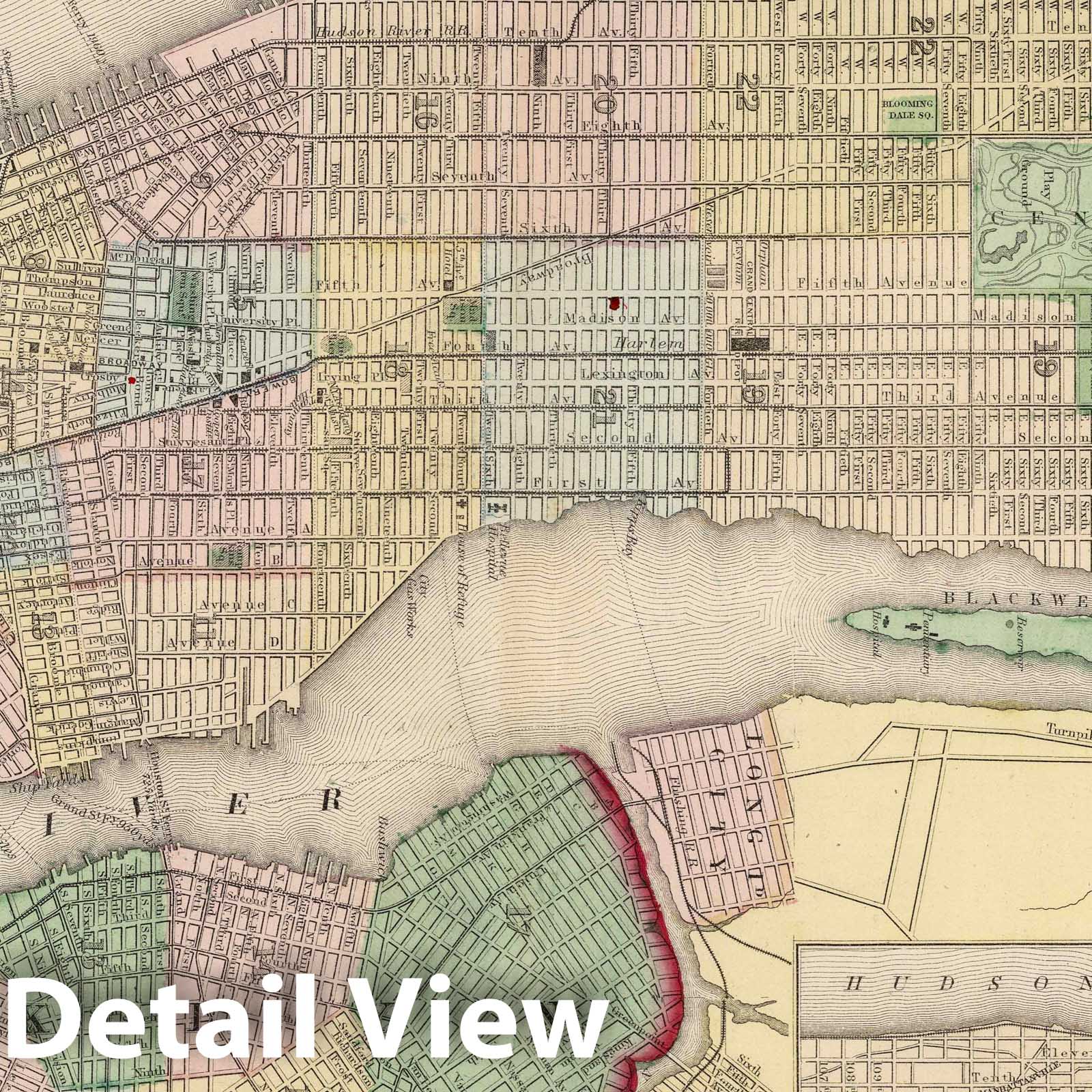 New York and Brooklyn, 1874 - Historical Map Print
