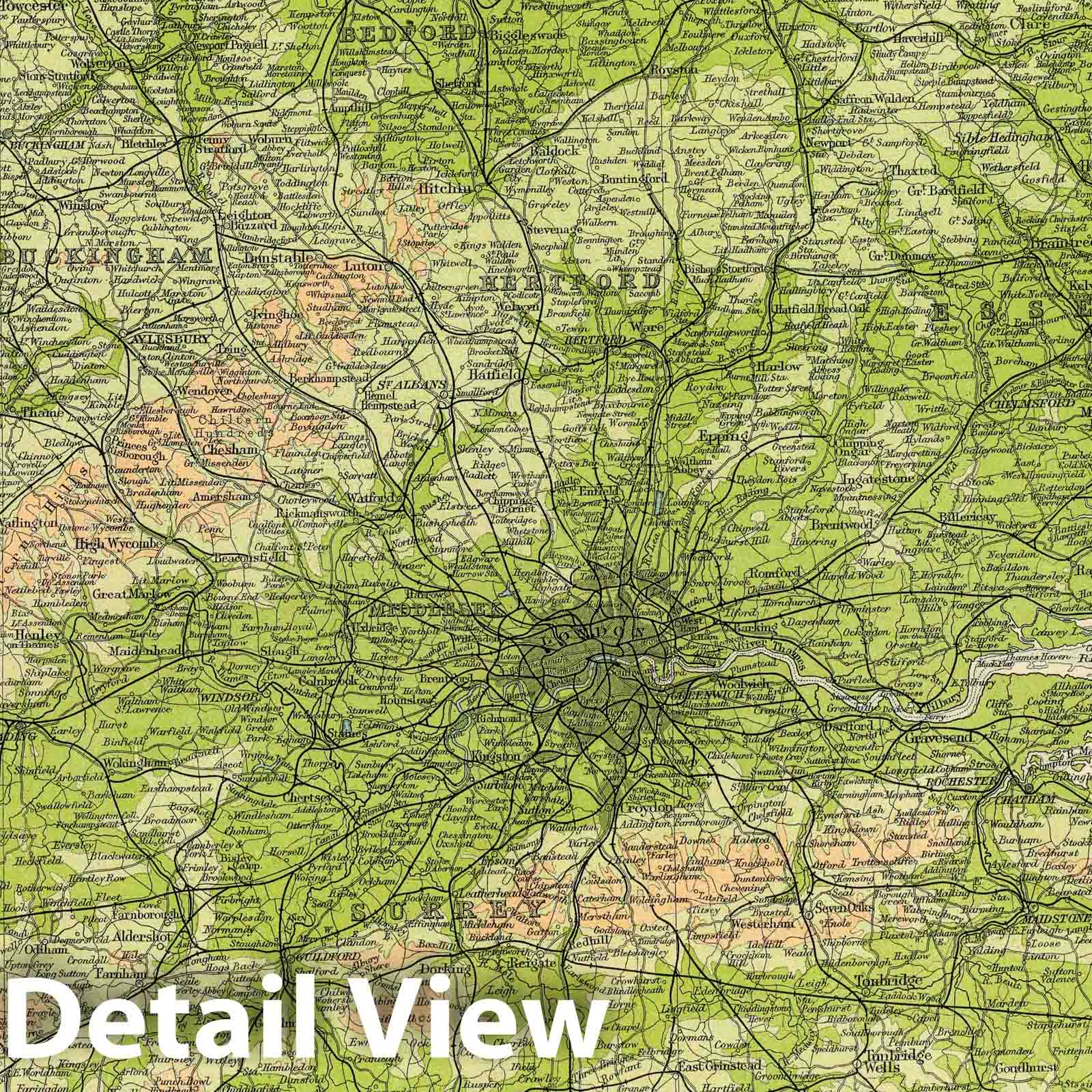 England and Wales - South Eastern Section, 1922 - Times Atlas Map Print