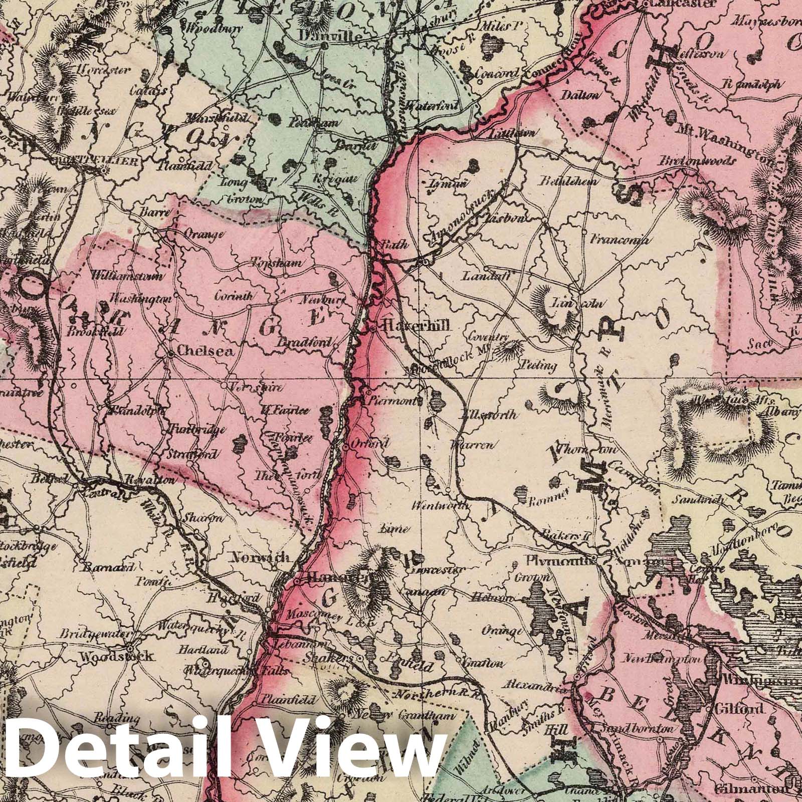 Vermont and New Hampshire 1867 Historical Map Print