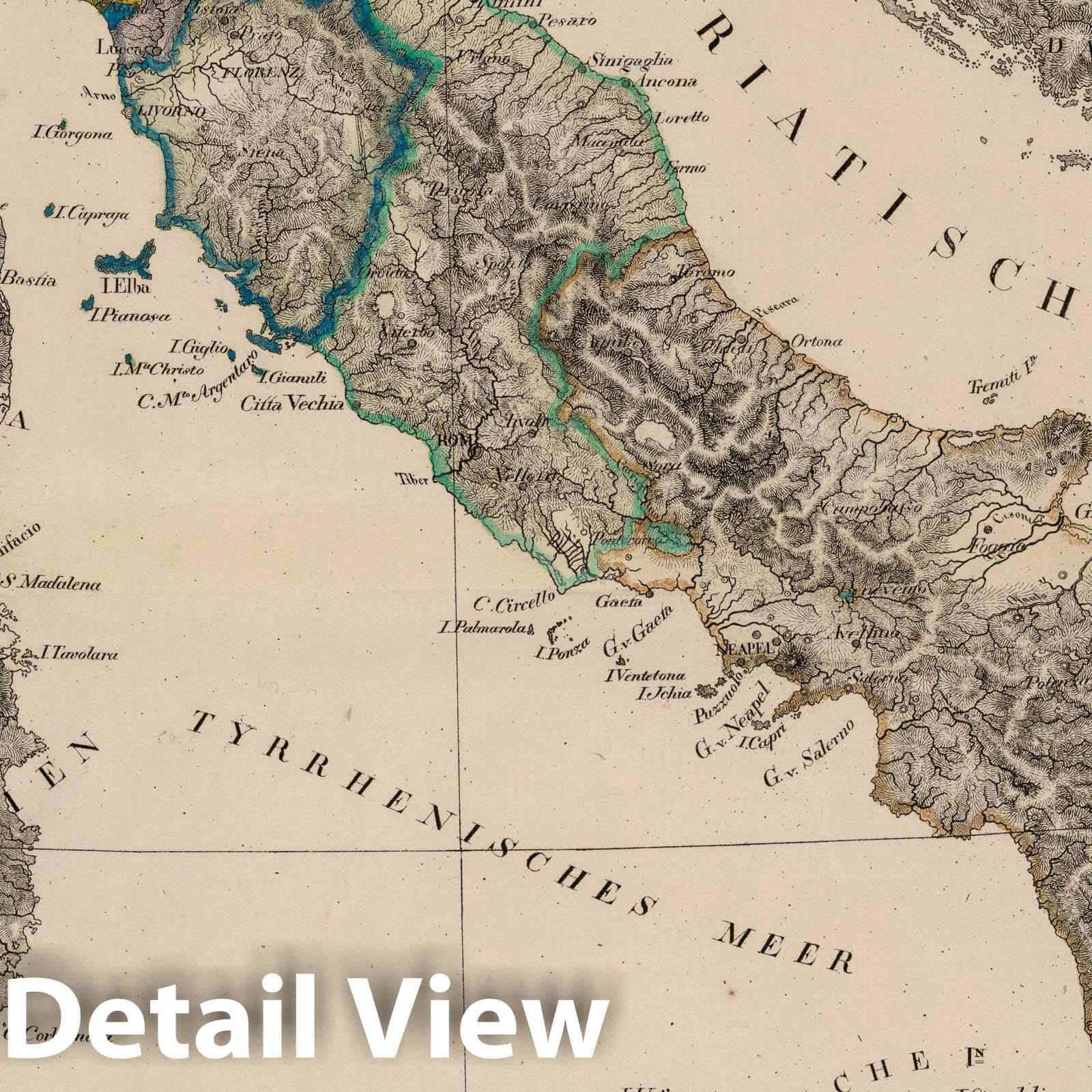 Italy - Military Map, 1824 - Historical Topographic Map Print