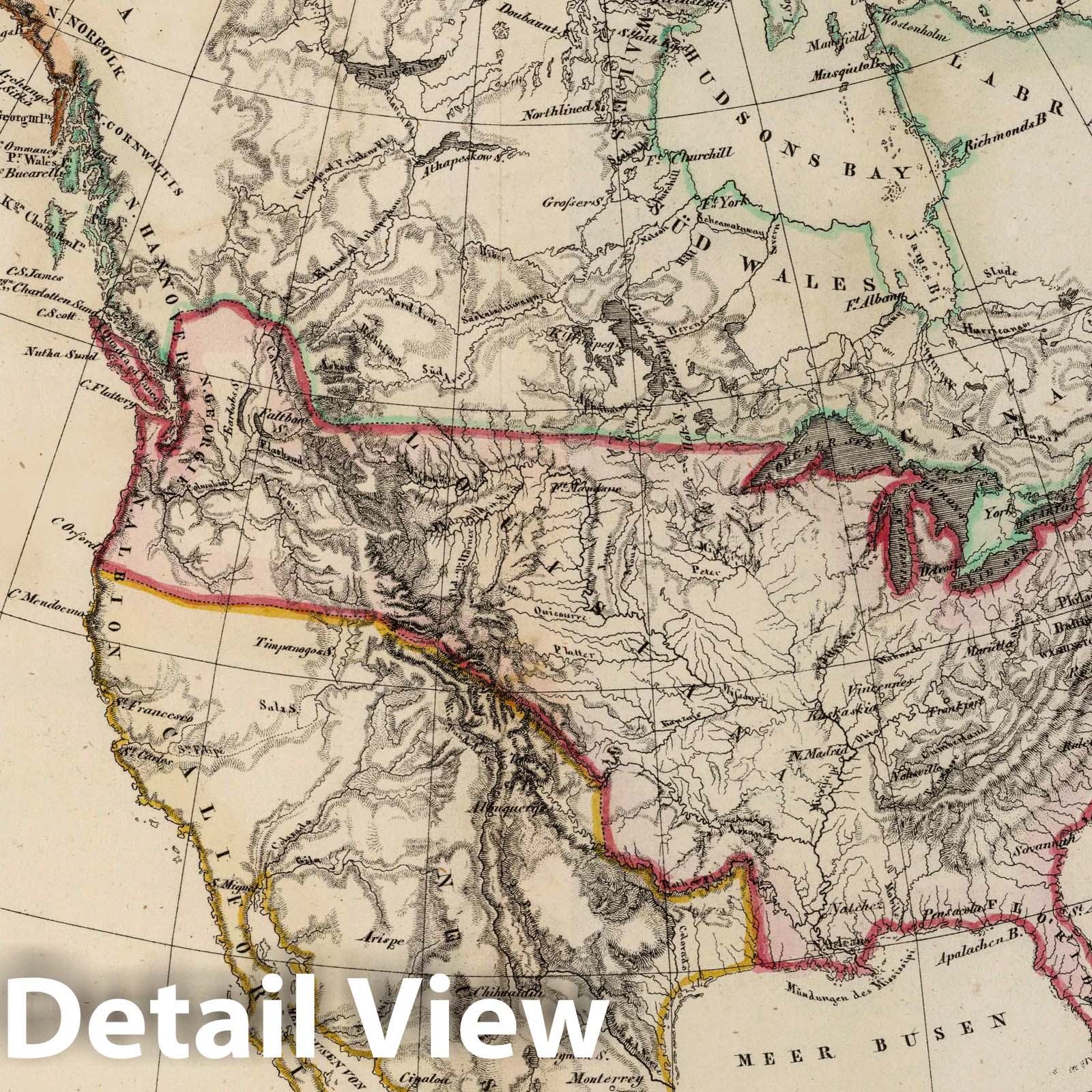 Northern America - Military Map, 1824 - Hand-Colored Historical Map Print