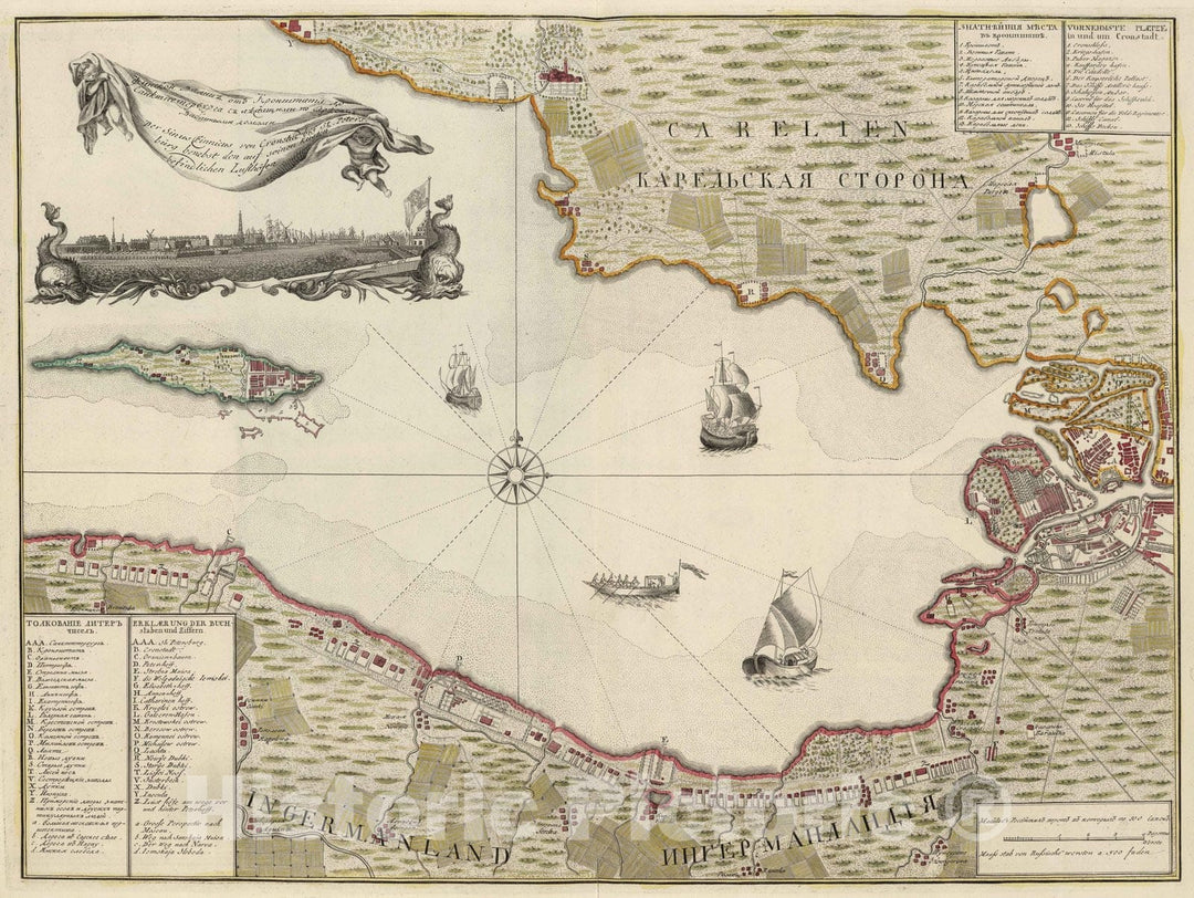 Historic Map : Russia , Saint Petersburg (Russia), Gulf of Finland 1741 Finskoi z ot Kronshtata do Sanktpeterburga , Vintage Wall Art