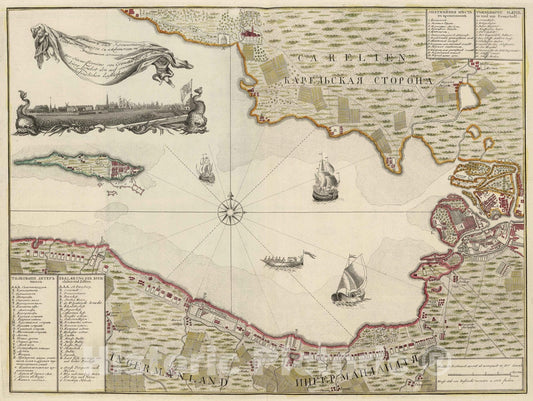 Historic Map : Russia , Saint Petersburg (Russia), Gulf of Finland 1741 Finskoi z ot Kronshtata do Sanktpeterburga , Vintage Wall Art