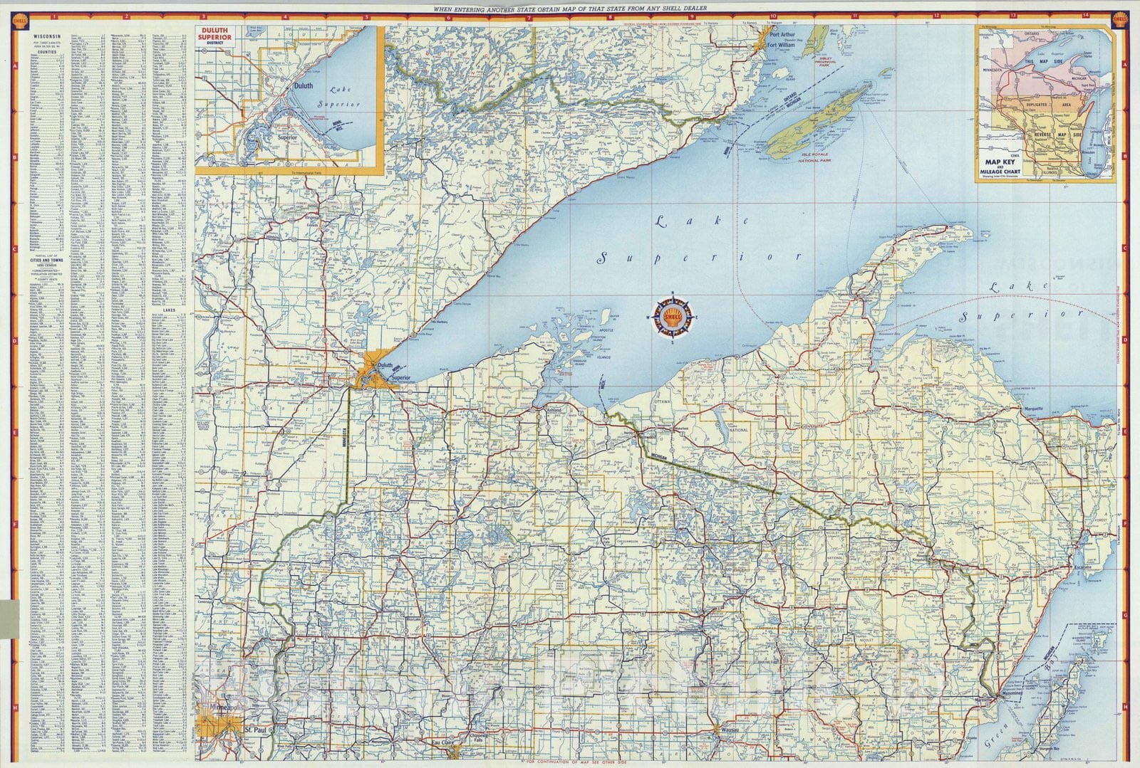 Historic Map : National Atlas - 1956 Shell Highway Map of Wisconsin (southern portion). - Vintage Wall Art