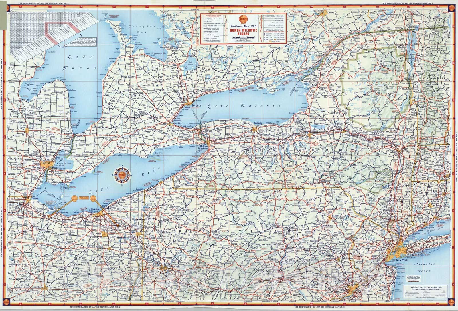Historic Map : National Atlas - 1956 Shell Sectional Map No. 2 - North Atlantic States. - Vintage Wall Art