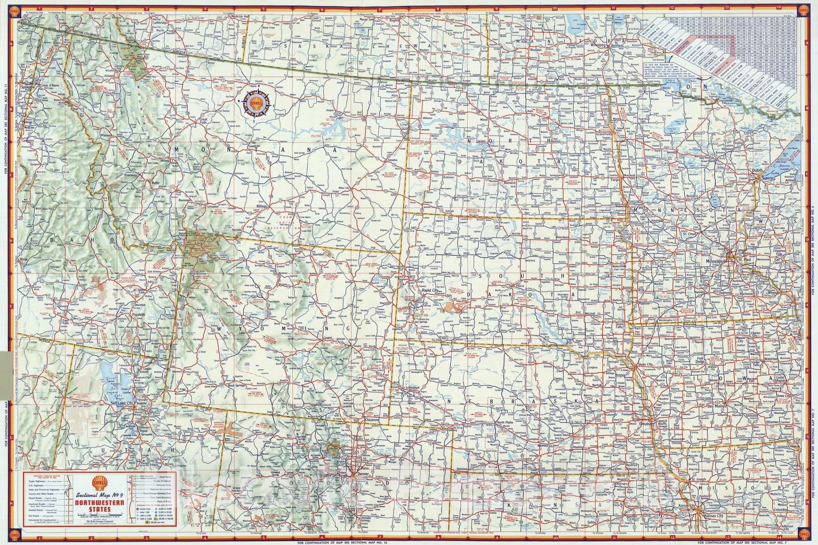 Historic Map : National Atlas - 1956 Shell Sectional Map No. 9 - Northwestern States. - Vintage Wall Art