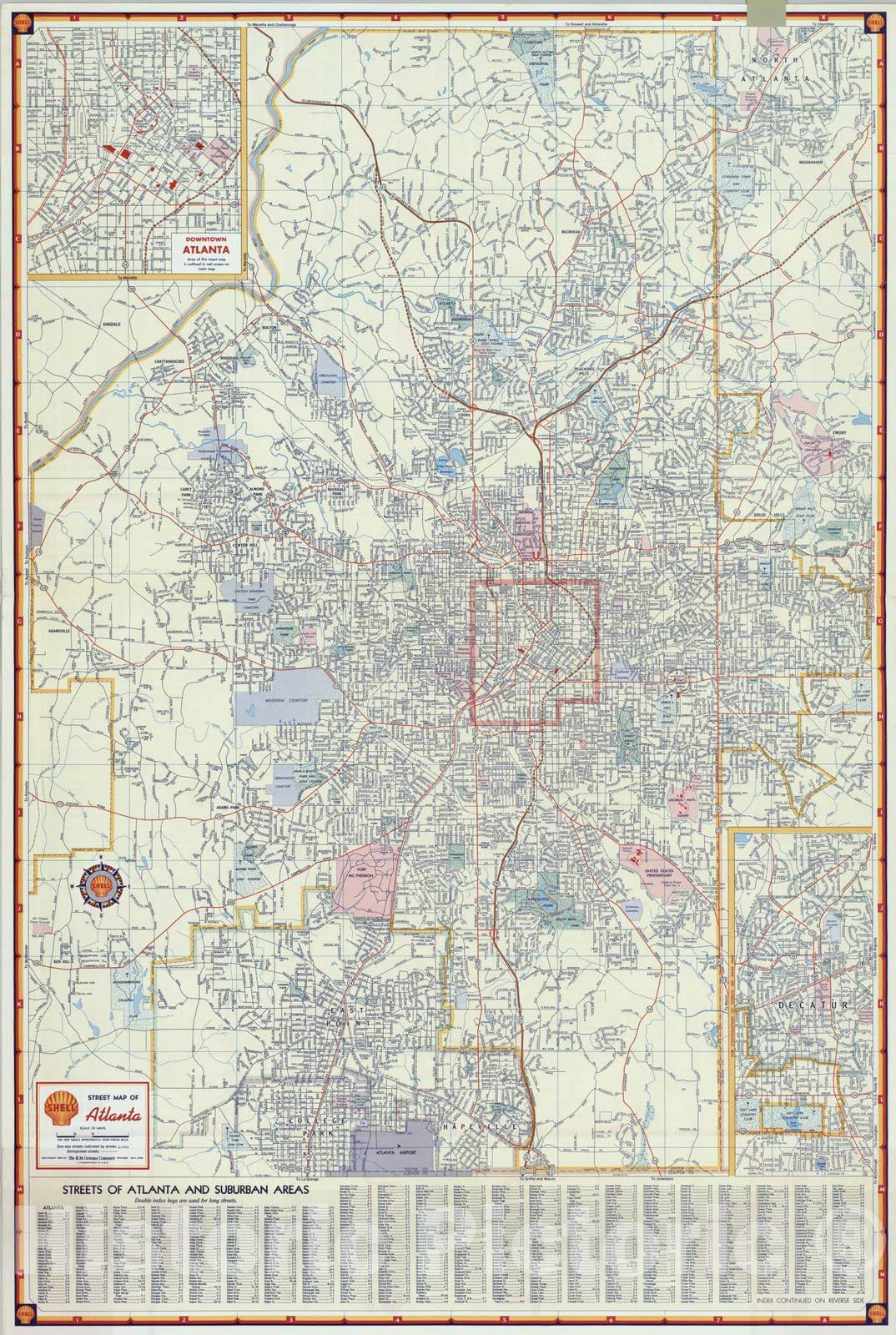 Atlanta, Georgia - Road Map, 1956 - Shell Atlas Historical Map Print