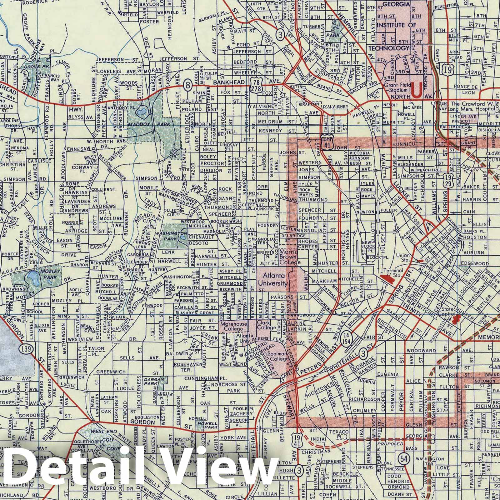 Atlanta, Georgia - Road Map, 1956 - Shell Atlas Historical Map Print