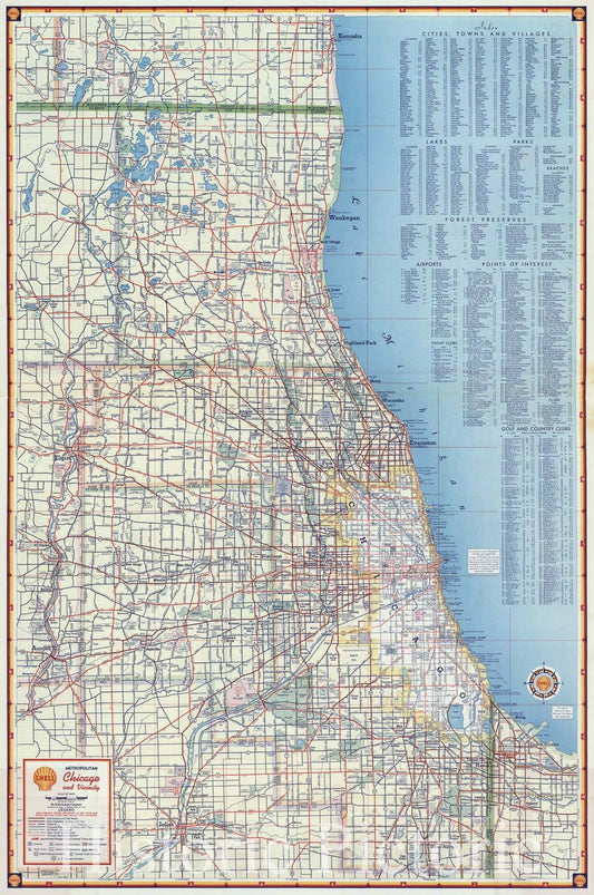 Historic 1956 Map of Metropolitan Chicago and Vicinity (IL) - Vintage Wall Art
