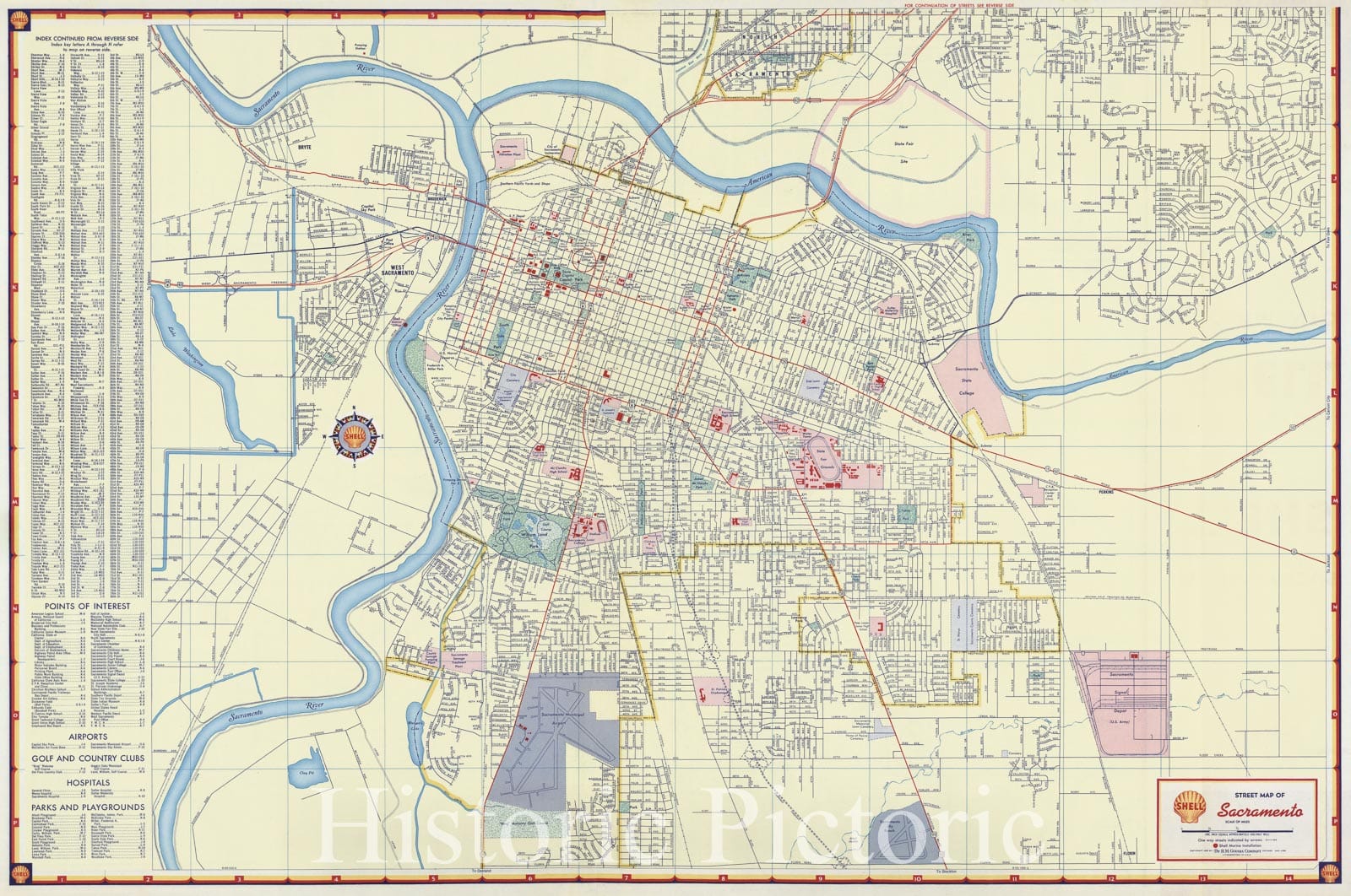 Historic Map : National Atlas - 1956 Shell Street Map of Sacramento. - Vintage Wall Art