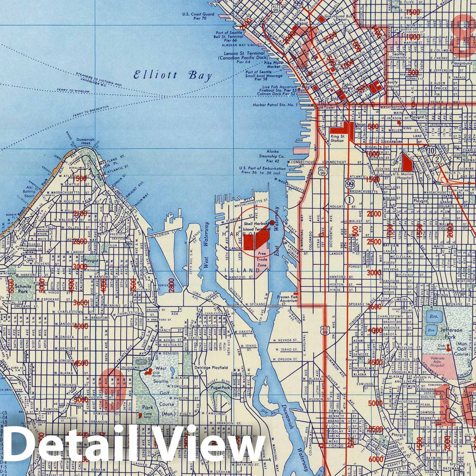 Seattle, Washington - Road Map, 1956 - Shell Atlas Historical Print