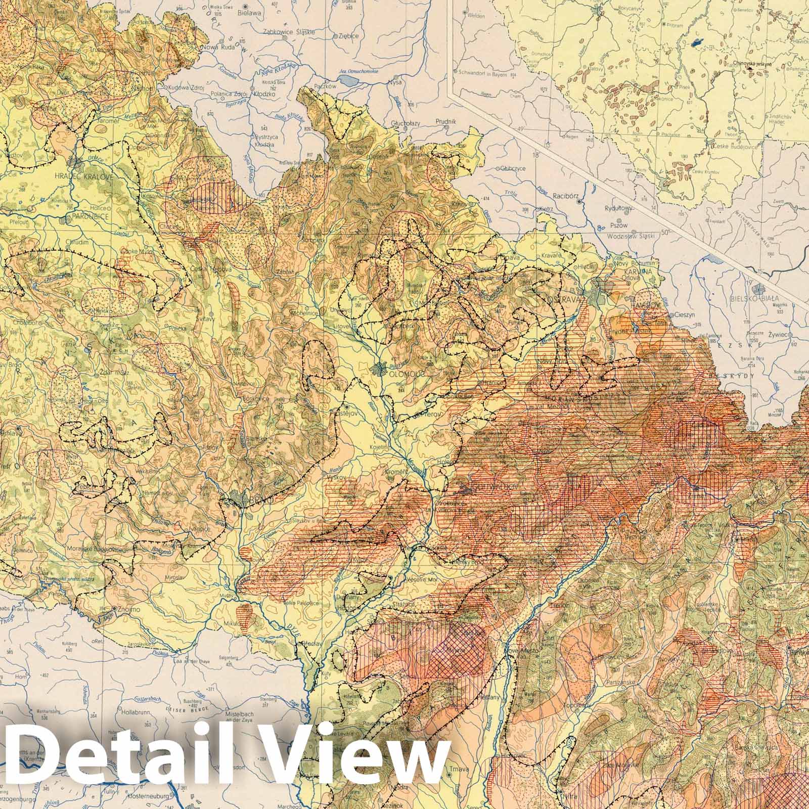 Czechoslovakia - Geomorphology Map, 1966 - Historical Map Print