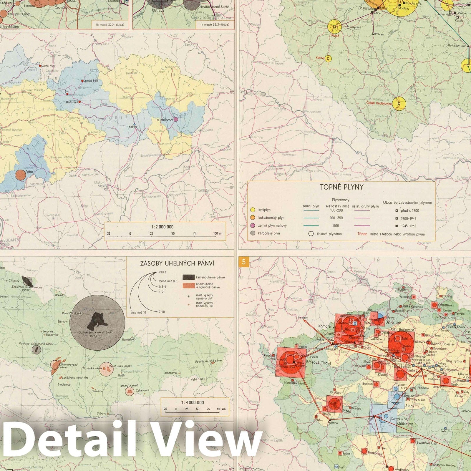 Industry of Fuels and Powers - Czech Republic and Slovakia, 1966 - Historical Map Print