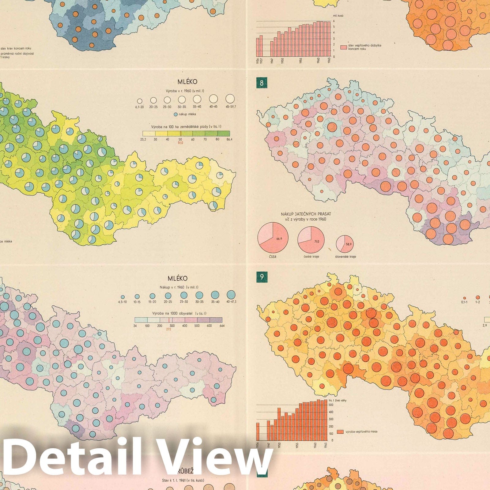 Czechoslovakia - Agriculture Map, 1966 - Historical Map Print