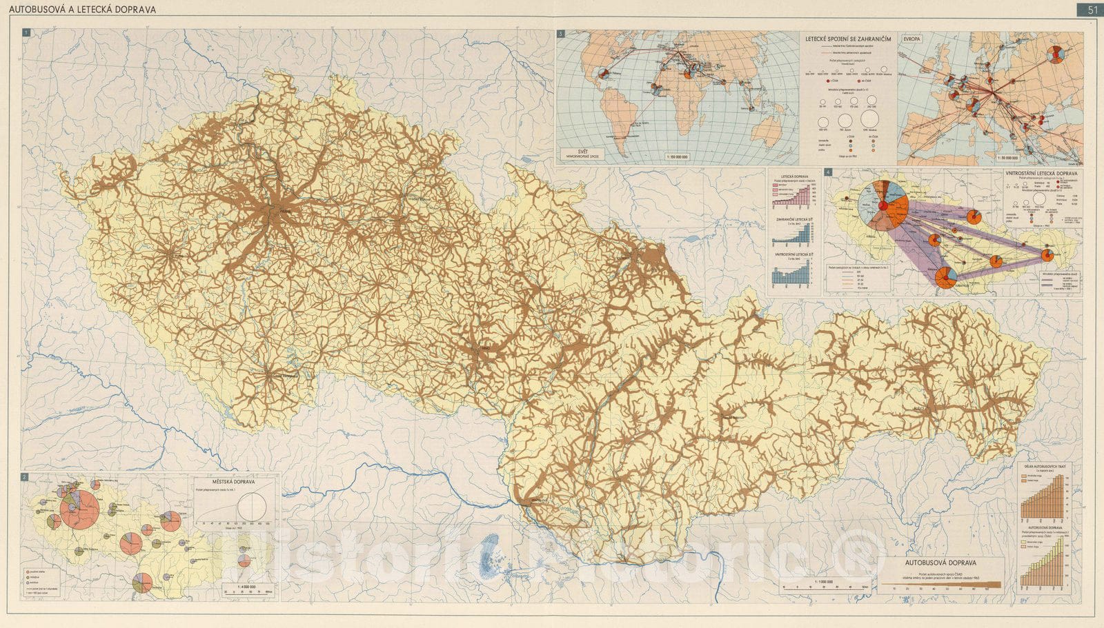 Historic Wall Map : National Atlas - 1966 Bus and Air Transport. - Vintage Wall Art