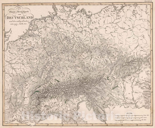 Historic Map : Germany, 1820 Fluss- und Berg-Karte von Deutschland und den anliegenden Landern , Vintage Wall Art