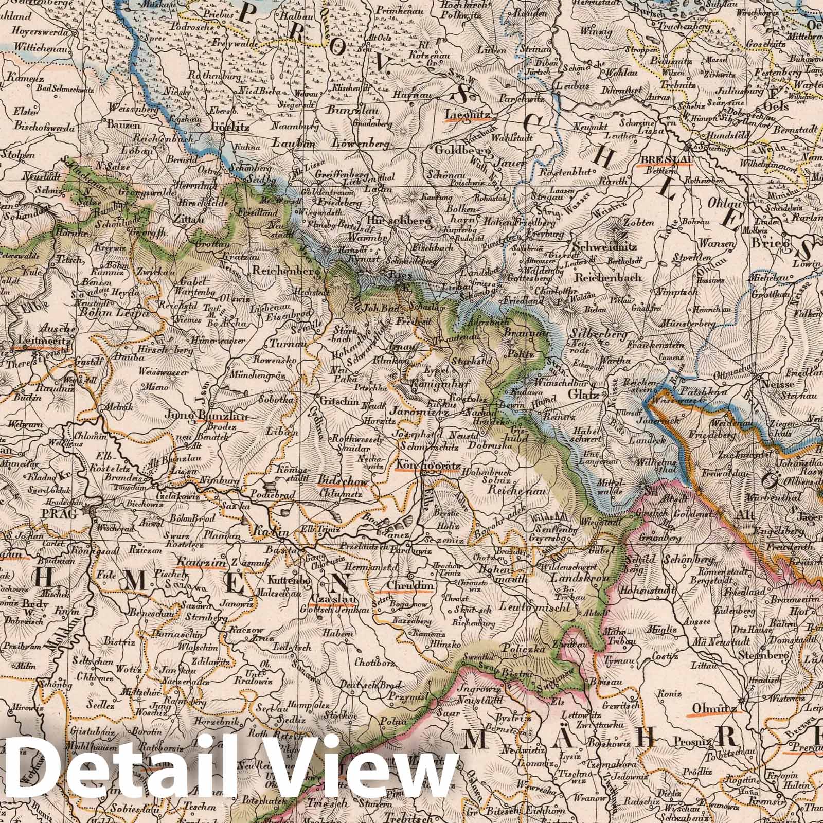 Central-Eastern Germany: Bohemia, Moravia and Silesia - 1822 Historical Map Print