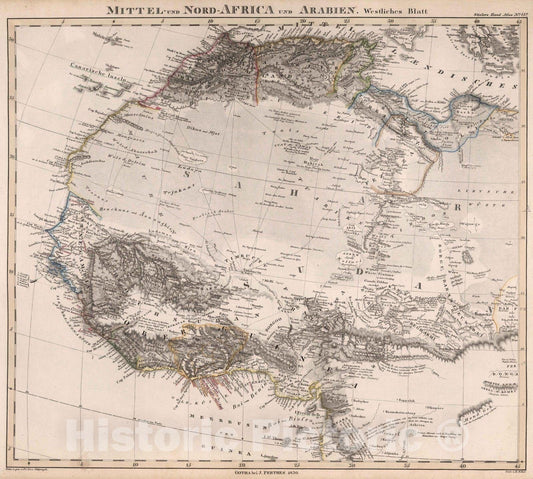 Historic Map : Arabia 1830 Mittel- und Nord-Africa und Arabien. Westliches Blatt. Gotha bei J. Perthes 1830 , Vintage Wall Art