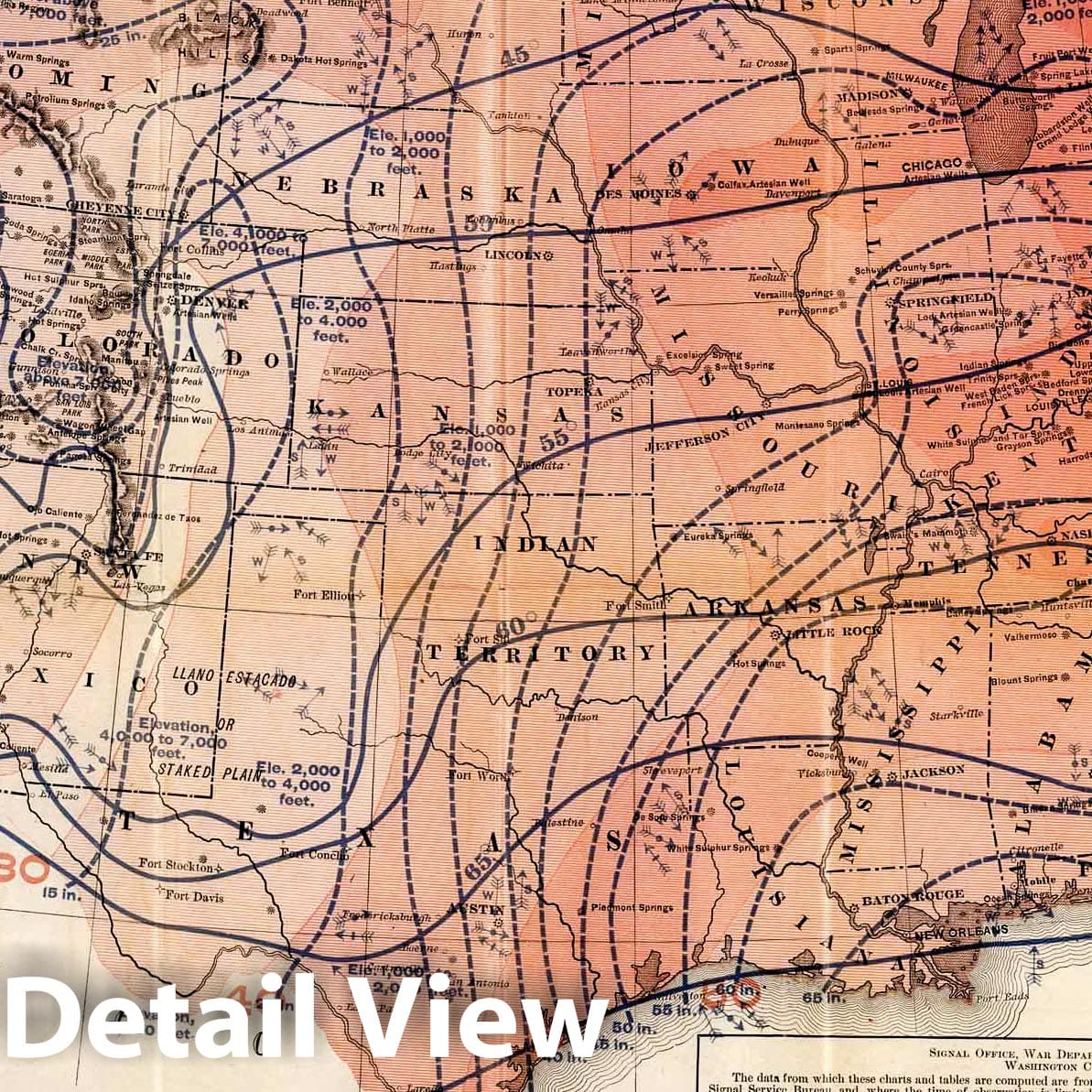 United States Climate Map, 1884 - Denison Climatic Map Print