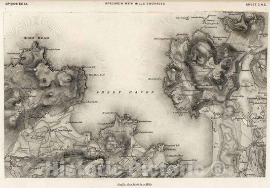 Historic Map : Survey Book - 1857 Co. Donegal : Specimen with hills engraved - Vintage Wall Art