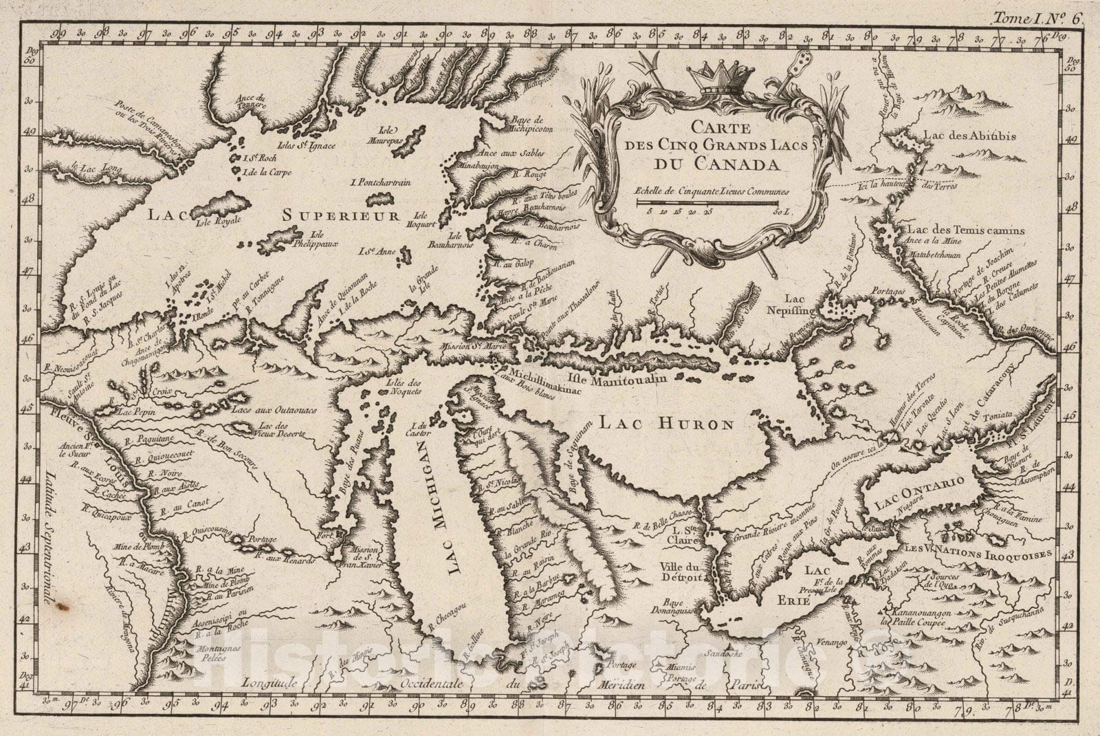 Five Great Lakes of Canada - Nautical Chart, 1764 - Historical Map Print
