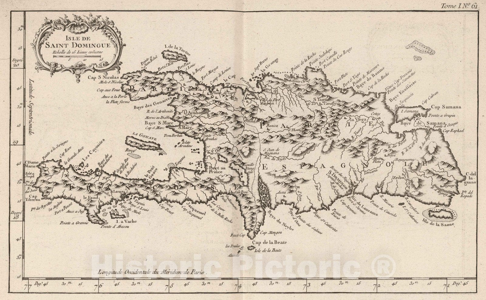 Historic Map : Haiti; Dominican Republic, 1764 Isle de Saint Domingue. , Vintage Wall Art