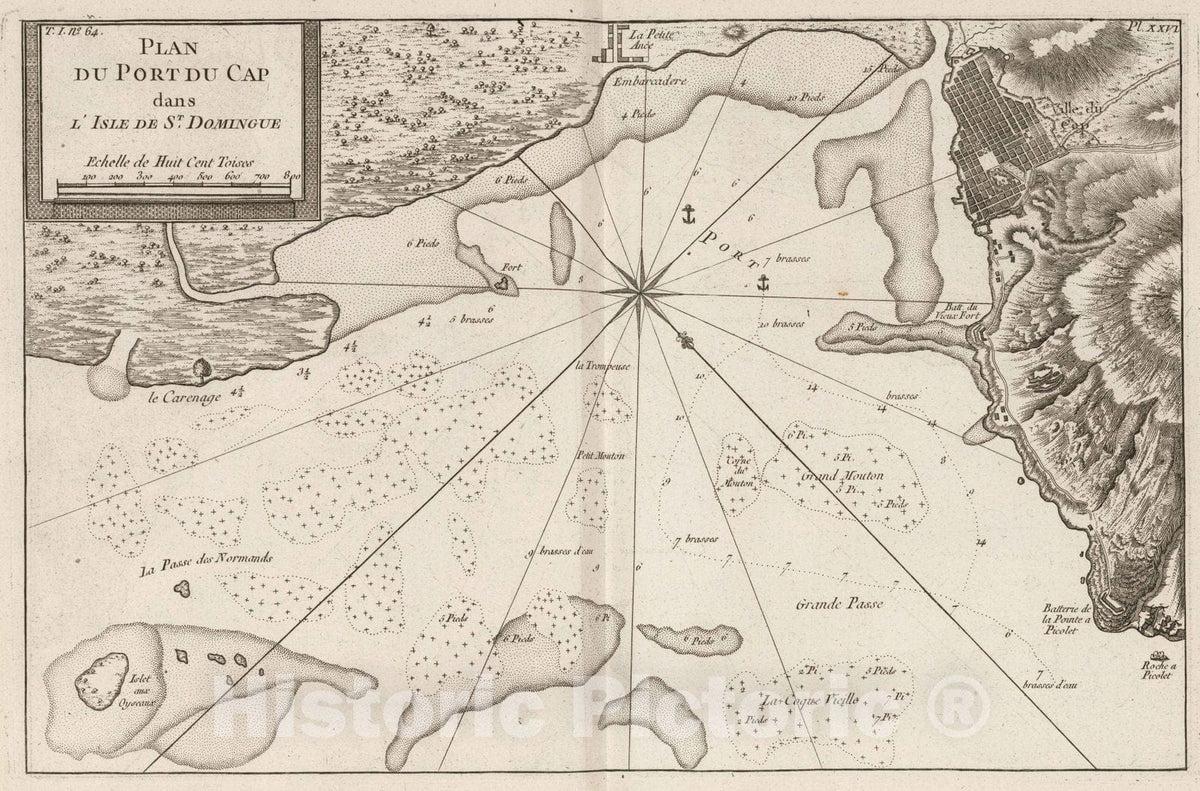 Historic Map : Haiti , Ville du Cap (Haiti), 1764 Plan du port du cap dans I'isle de St Domingue. , Vintage Wall Art