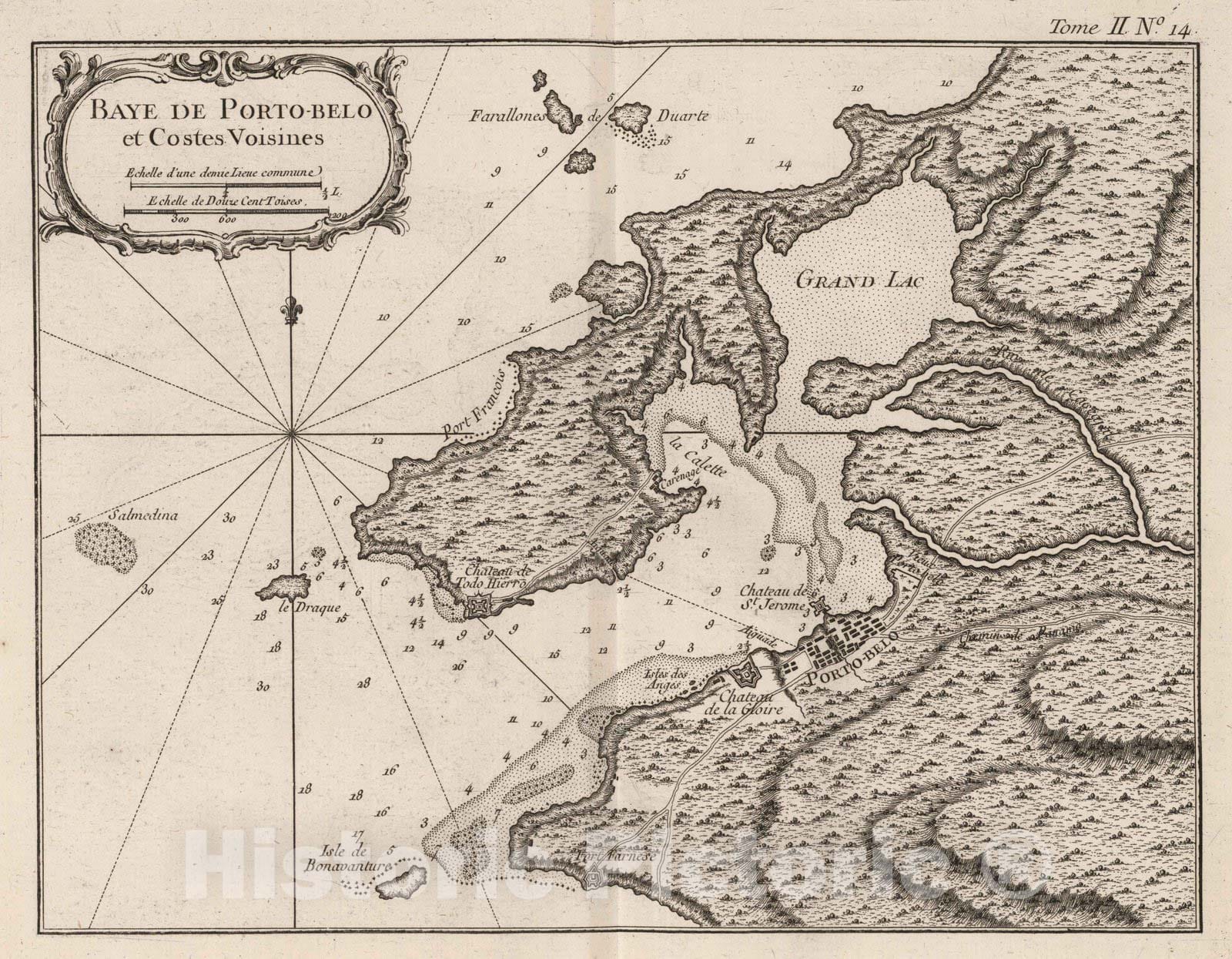 Historic Map : Panama, 1764 Baye De Porto-Belo et Costes Voisines , Vintage Wall Art