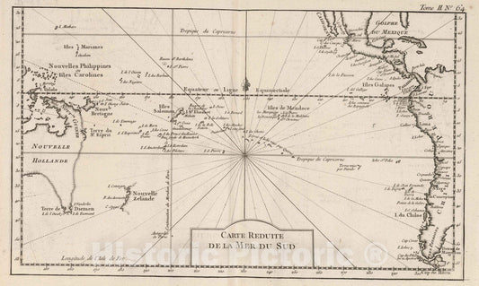 Historic Map : Chart Atlas - 1764 Carte reduite de la mer du Sud. - Vintage Wall Art