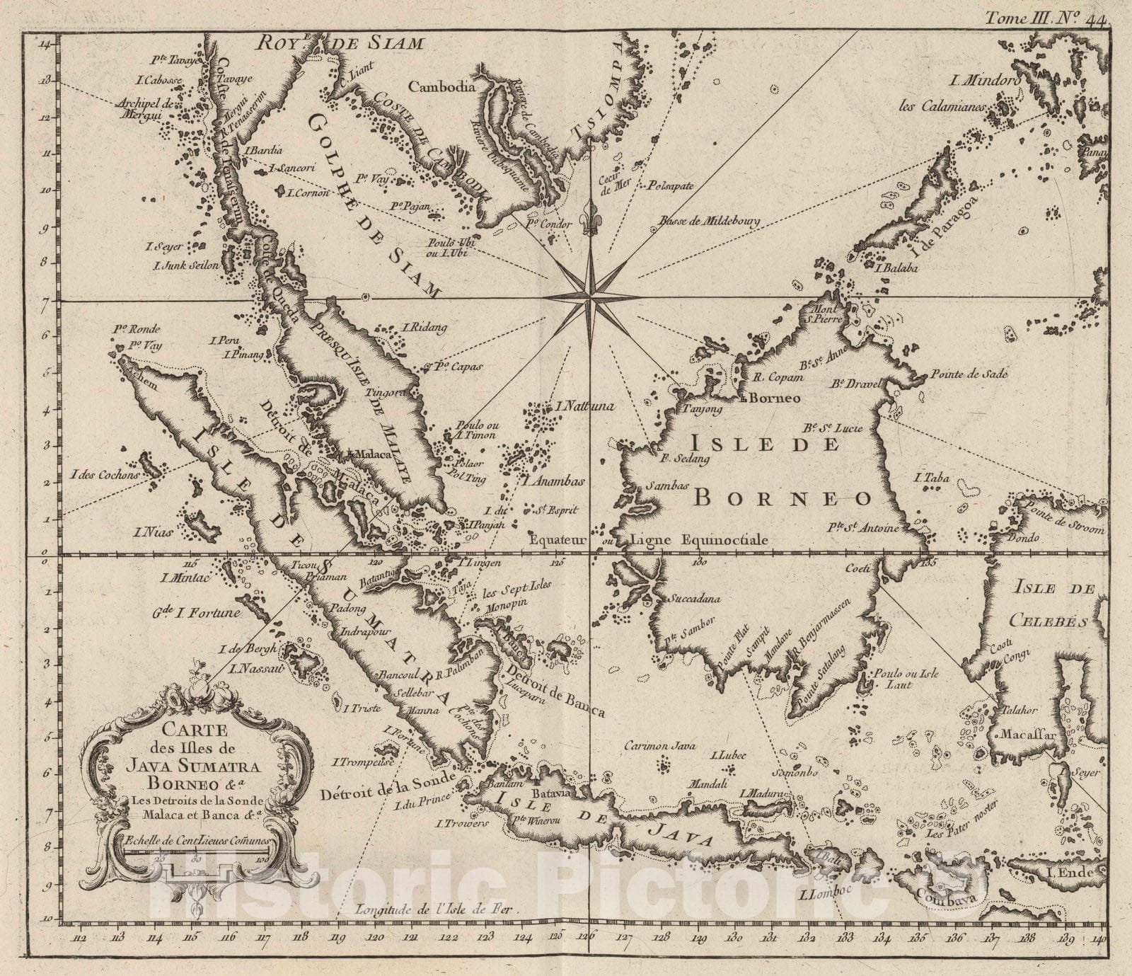 Historic Map : Malaya; Indonesia; Borneo, Java (Indonesia) 1764 Carte des isles de Java, Sumatra, Borneo, Vintage Wall Art