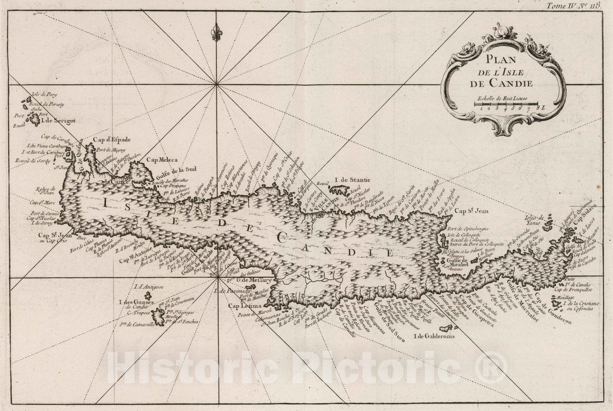 Historic Map : Crete, 1764 Plan de I'isle de Candie. , Vintage Wall Art