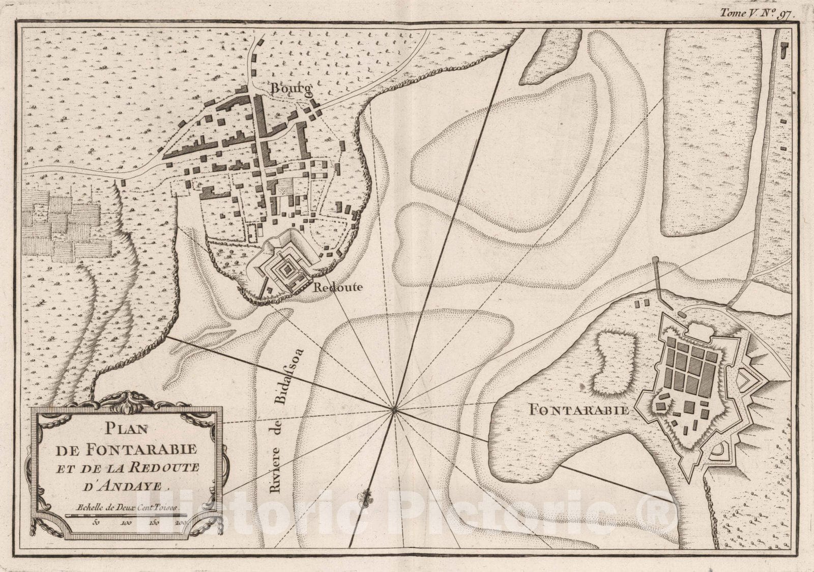 Historic Map : France , Fontarabie France, Bearn 1764 Plan de Fontarabie et de la redoute d'Andaye. , Vintage Wall Art