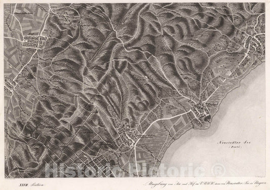 Historic Map : Austria, 1837 XXVII Section. Umgebung von Au und Hof im V.U.W.W. dann vom Neusiedler See in Ungarn, J. Hollnsteiner del. L. Neumayer sc. , Vintage Wall Art