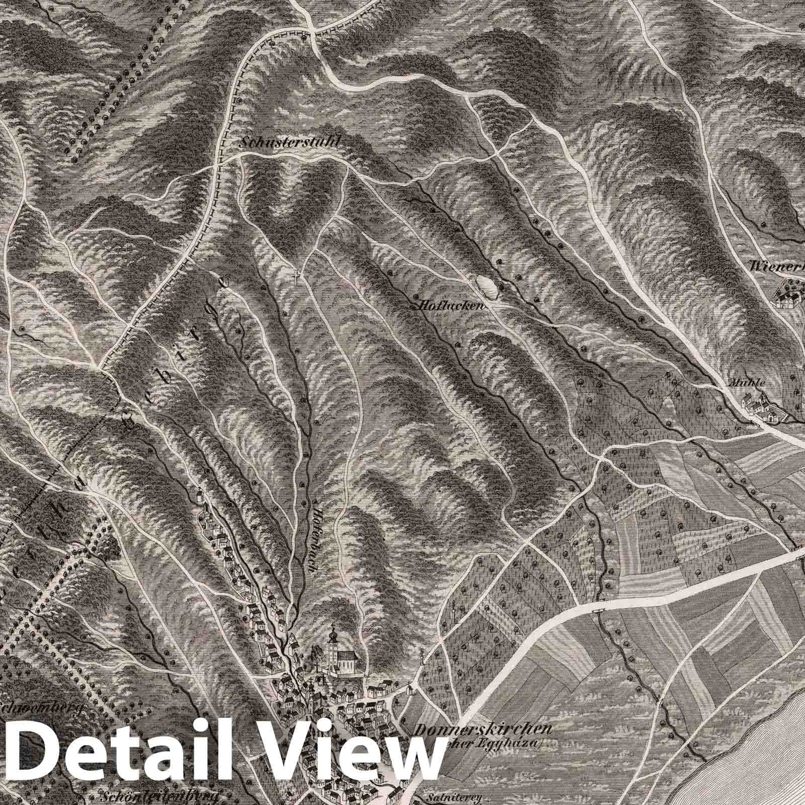 Historic Map : Austria, 1837 XXVII Section. Umgebung von Au und Hof im V.U.W.W. dann vom Neusiedler See in Ungarn, J. Hollnsteiner del. L. Neumayer sc. , Vintage Wall Art