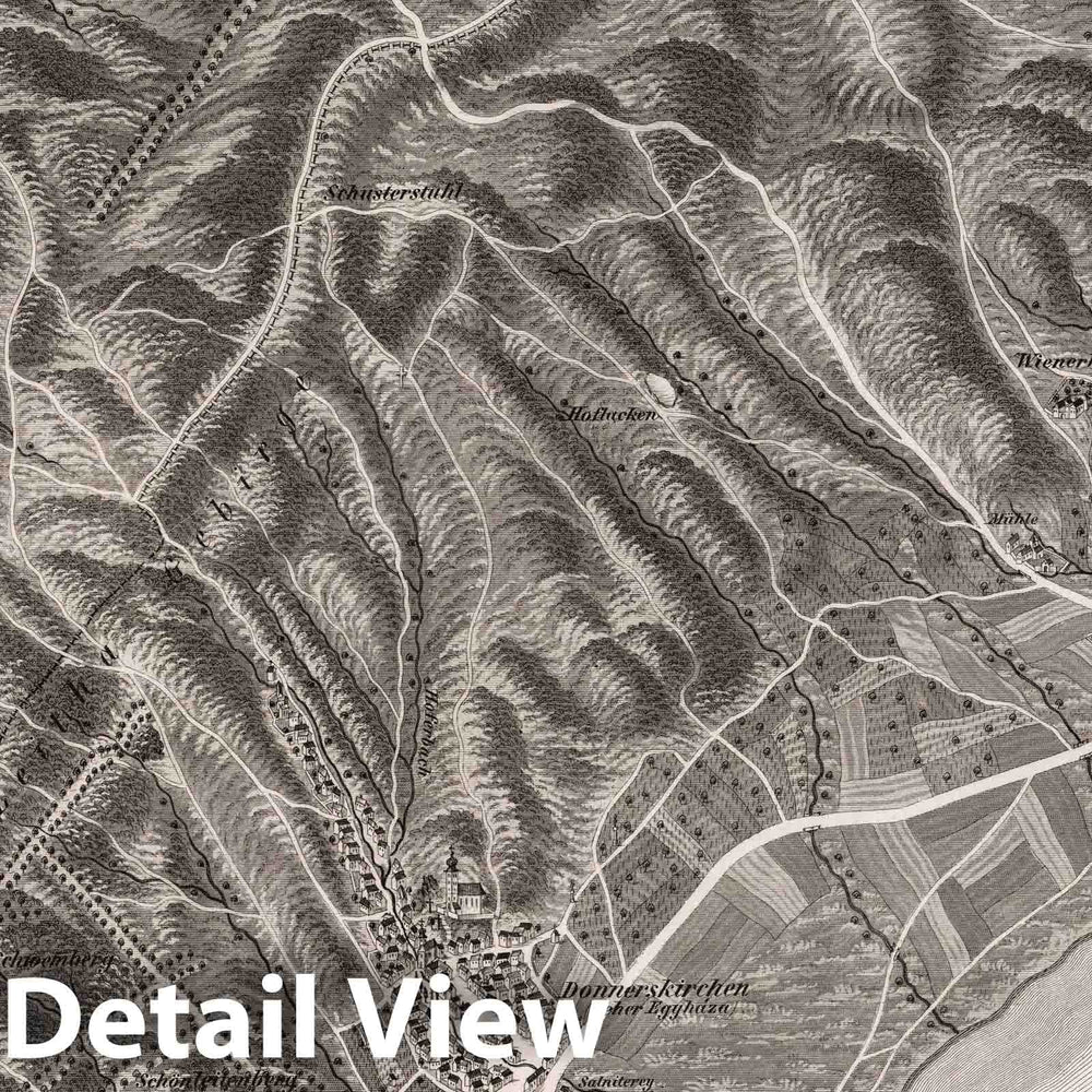 Historic Map : Austria, 1837 XXVII Section. Umgebung von Au und Hof im V.U.W.W. dann vom Neusiedler See in Ungarn, J. Hollnsteiner del. L. Neumayer sc. , Vintage Wall Art