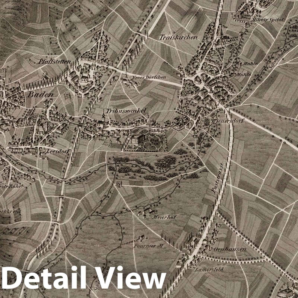 Historic Map : Austria, 1837 XXXIV Section. Umgebung von Baden und Traiskirchen im V.U.W.W. J. Hollnsteiner del. L. Neumayer sculp. , Vintage Wall Art