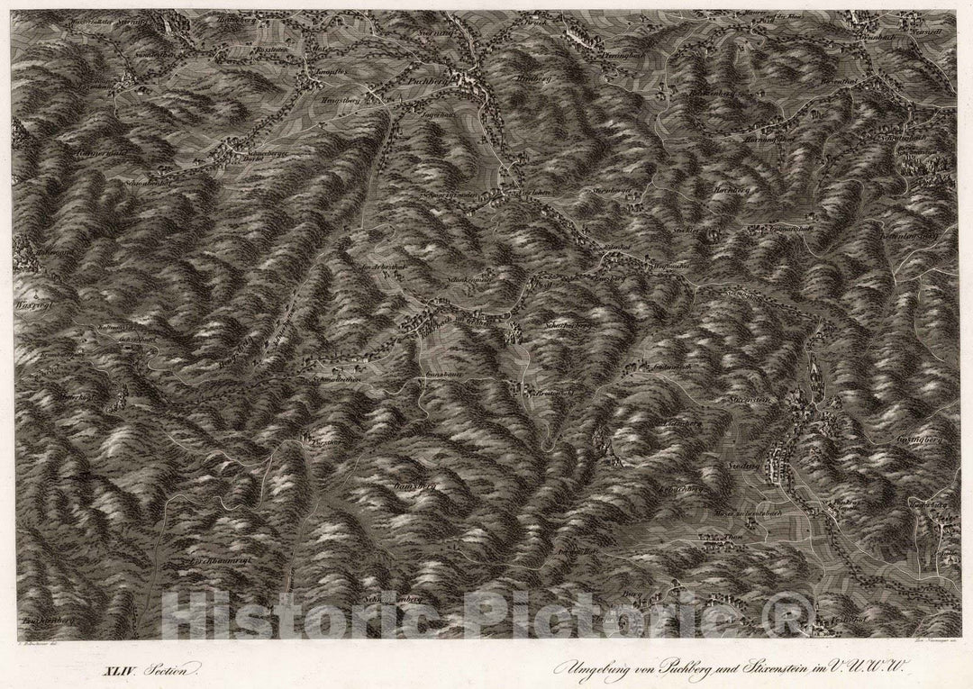 Historic Map : Austria, 1837 XLIV Section. Umgebung von Puchberg und Stixenstein im V.U.W.W. J. Hollnsteiner del. Lor. Neumayer sc. , Vintage Wall Art