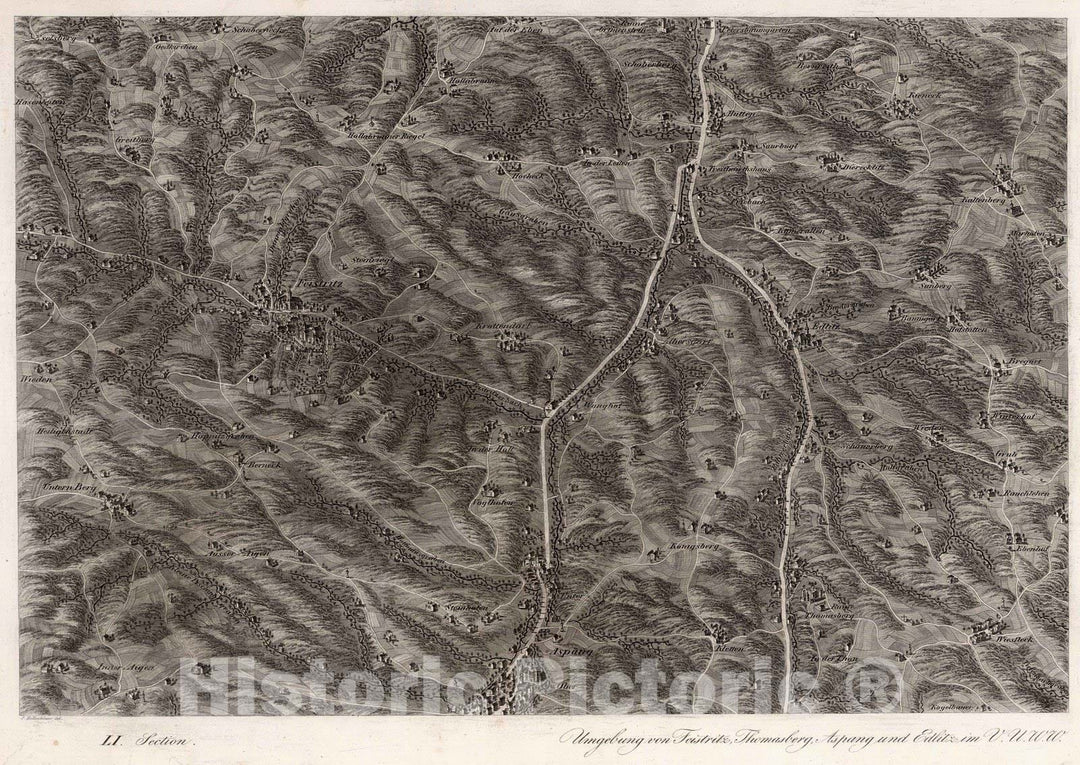 Historic Map : Austria, 1837 LI Section. Umgebung von Feistritz, Thomasberg, Aspang Edlitz im V.U.W.W. J. Hollnsteiner del. , Vintage Wall Art