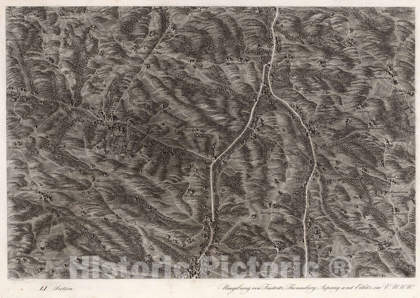Historic Map : Austria, 1837 LI Section. Umgebung von Feistritz, Thomasberg, Aspang Edlitz im V.U.W.W. J. Hollnsteiner del. , Vintage Wall Art