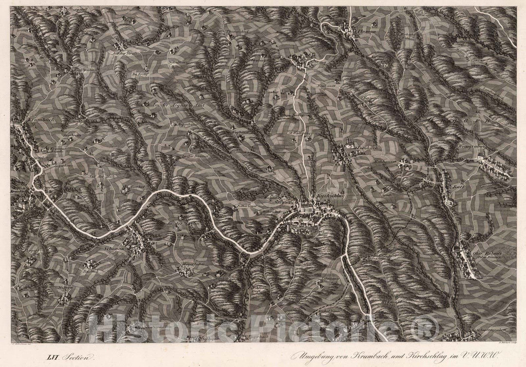 Historic Map : Austria, 1837 LVI Section. Umgebung von Krumbach und Kirchschlag im V.U.W.W. J. Hollnsteiner del. A. Gebhardt sculp. , Vintage Wall Art