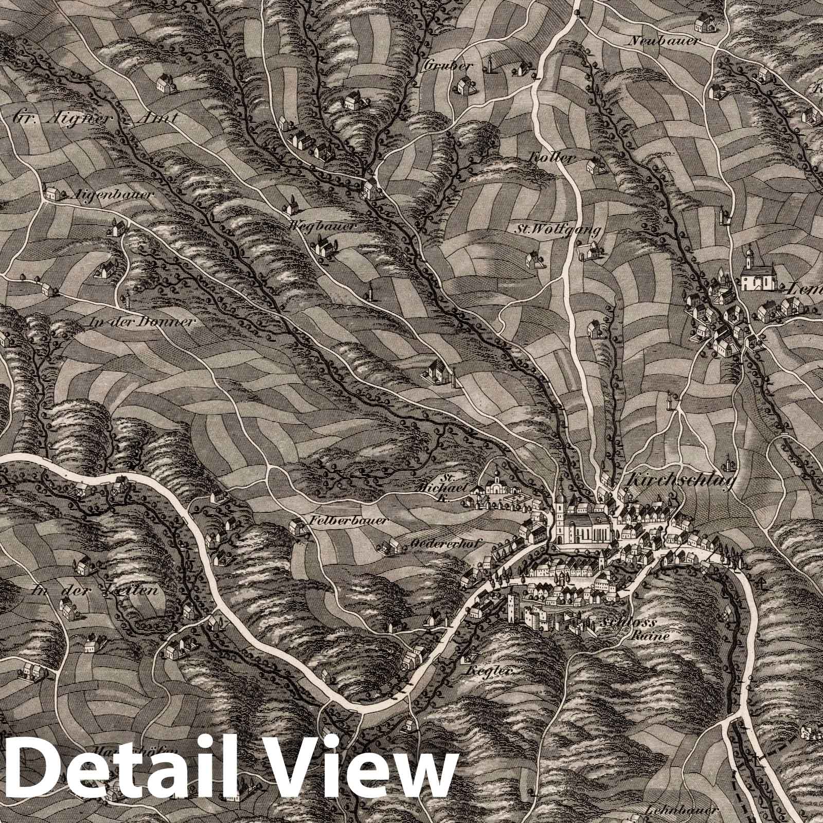 1837 Bird's-Eye View Map of Krumbach and Kirchschlag, Austria - Historical Map Print