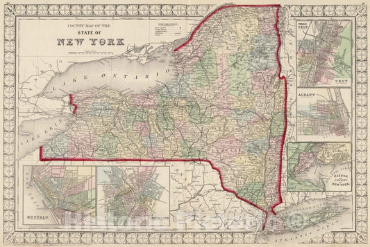 Historic Map : National Atlas - 1874 County Map of the State of New York. - Vintage Wall Art