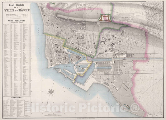 Historic Map : Le Havre , France, 1876 Composite Map: Plan Officiel de le Ville du Havre (eastern sheet). , Vintage Wall Art