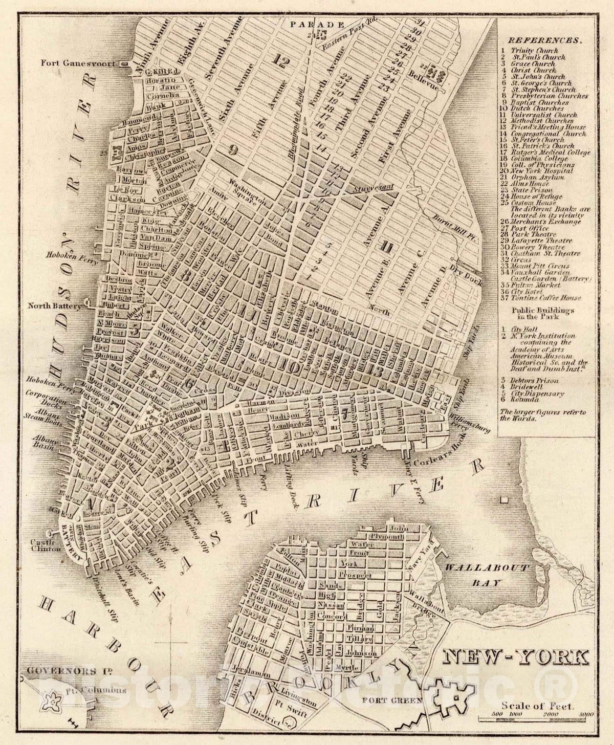 Historic Map : Guide Book - 1839 New York - Vintage Wall Art