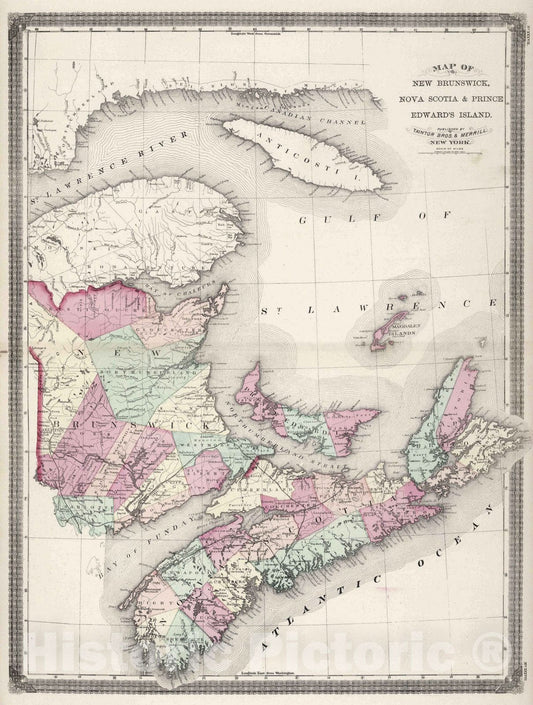 Historic Map : 1874 New Brunswick, Nova Scotia & Prince Edward's Island. - Vintage Wall Art